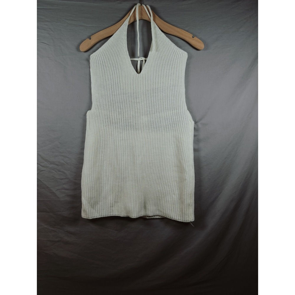 Unbranded Knit Textured Halter-neck Top With Low Cut‎ Back In Cream Medium